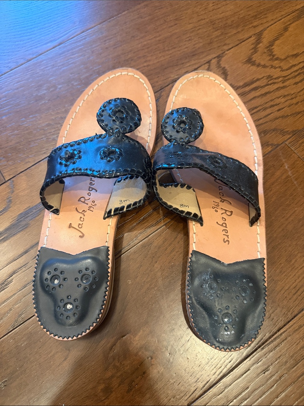 Jack Rogers Black Patent Leather Rondel Sandals